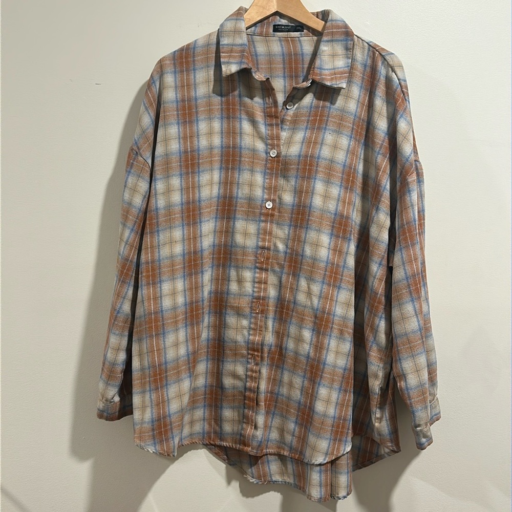 Oversized Orange & Baby Blue Flannel